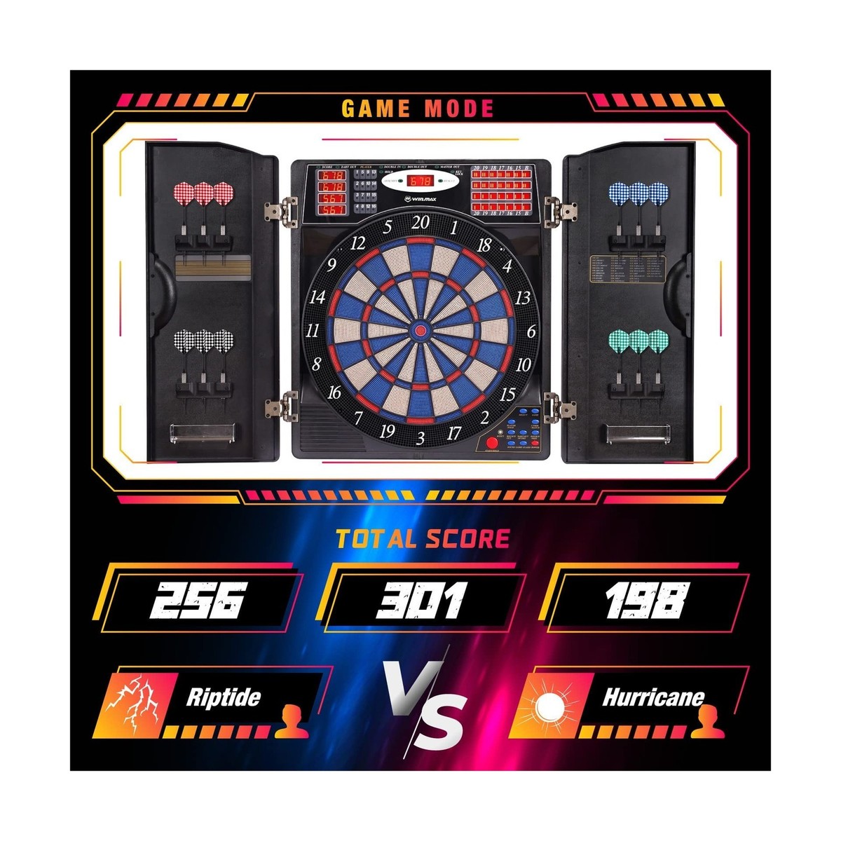 WIN.MAX Electronic Dart Board Cabinet Set, LED Electric Digital