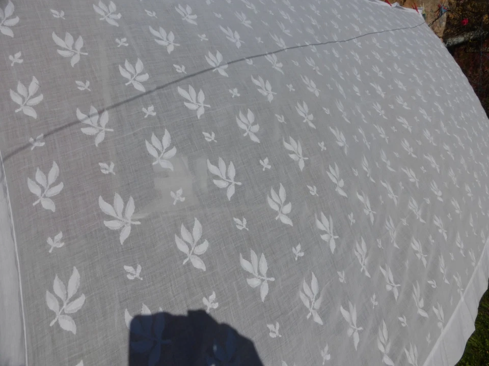 GRANDE NAPPE ANCIENNE VOILE DE COTON ANNEES 50 MOTIFS FEUILLAGES - Photo 4/4