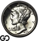 1936-S Mercury Dime Blast White Lustrous, Full Split Bands, Solid Gem BU++ FSB