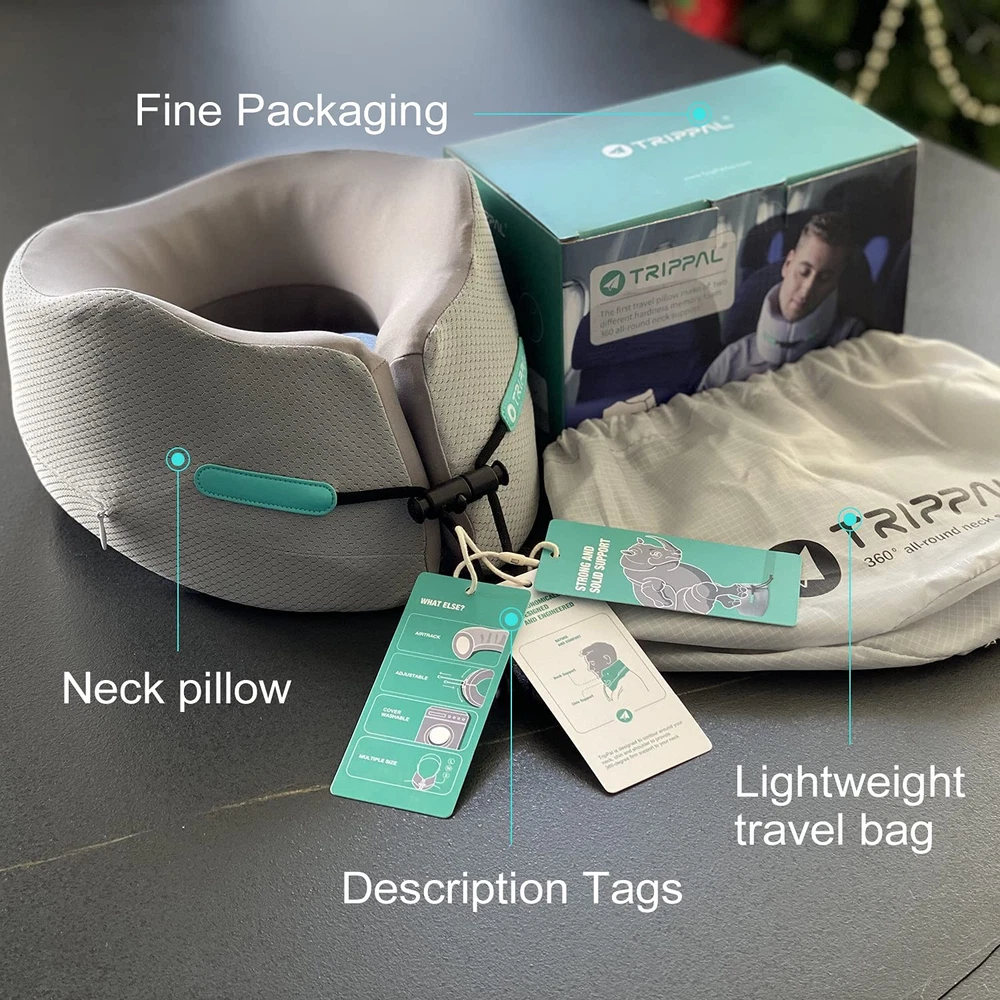 Travel Pillow Neck Chin Head Support Best Memory Foam Airplane Neck Pillows 3...