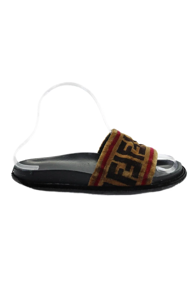 Fendi Womens Fur Texture Multicolor Flat Slip On Casual Slides Brown Size 5 - Image 4 of 4