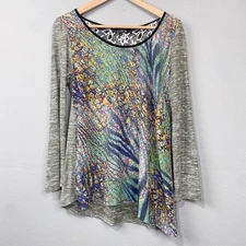 Poeme by Citron Multicolor Floral Print Long Sleeve Tunic Top Size M Art to Wear