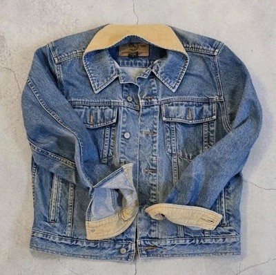 Vtg 90's Eddie Bauer Men's Blue Denim Trucker Jacket Corduroy