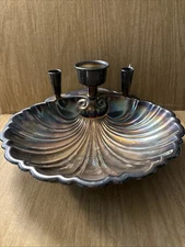 Vintage Sheffield Silver Plate Shell Bowl Sauce Bowl Candlestick Centerpiece