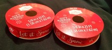 Holiday Time 2 Rolls Fabric Gift Ribbon 5/8 in x 25 ft Red Snowflake Christmas
