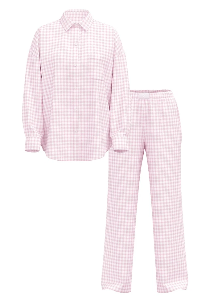 VICTORIA'S SECRET Pajama Set Soft Cotton Modal PJ’s Pink Gingham Large L - Image 3 of 4