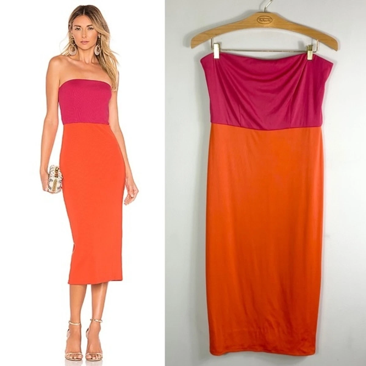 Kyra midi dress in fuchsia & orange sales