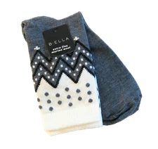B. Ella Ladies 72% X-Fine Merino Wool Blend Crew Socks Karena Grey Black Ivory