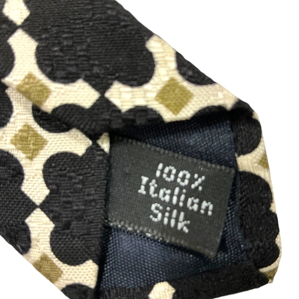 Corbata de seda italiana de colección VIA MANZONI para hombre negra dorada/verde crema/blanca/marfil Foto 4 de 4