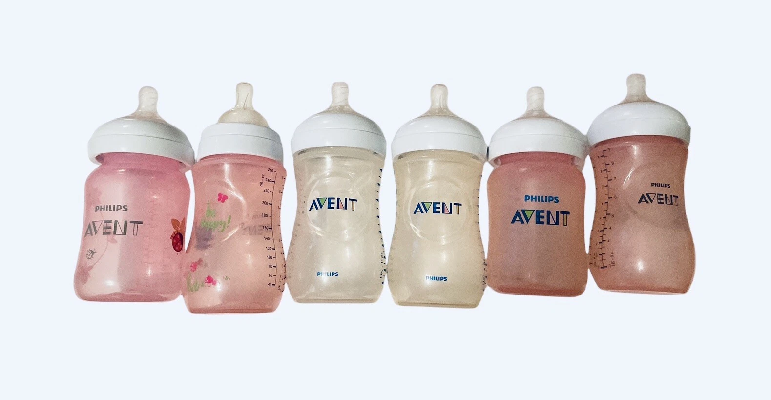 Phillips Avent Baby Bottle LOT Pink Clear 9 oz Feeding Newborn Girl 0-12 Months