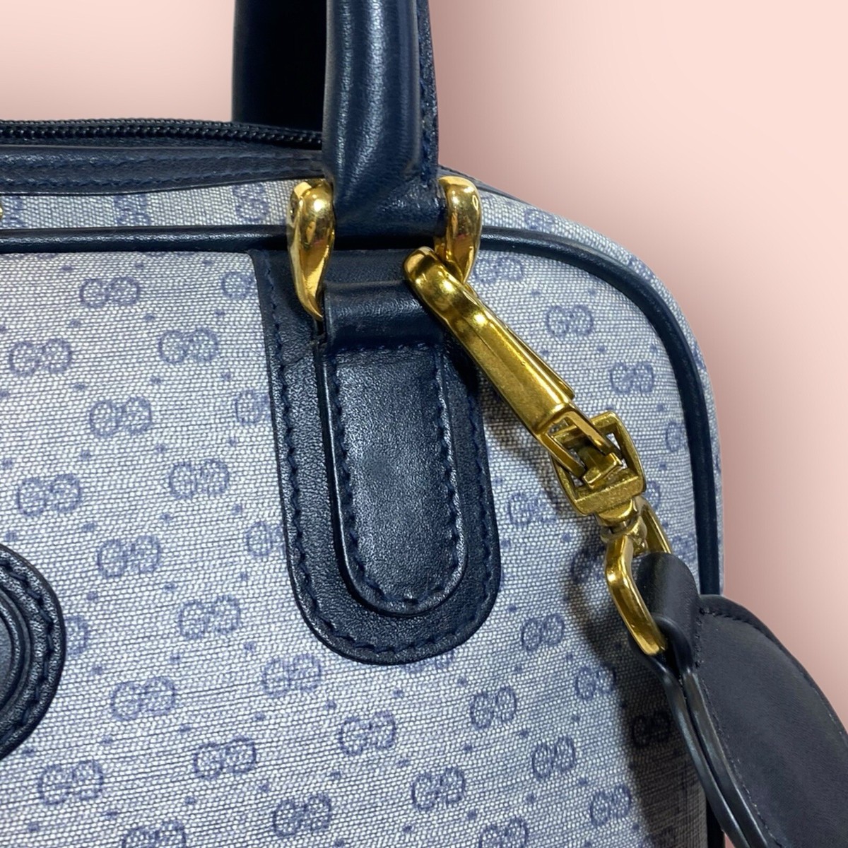 バッグ 858 vintage old gucci gg hand bag navy GUCCI Vintage Luxury Designer Micro Navy GG Logo Bowling Bag