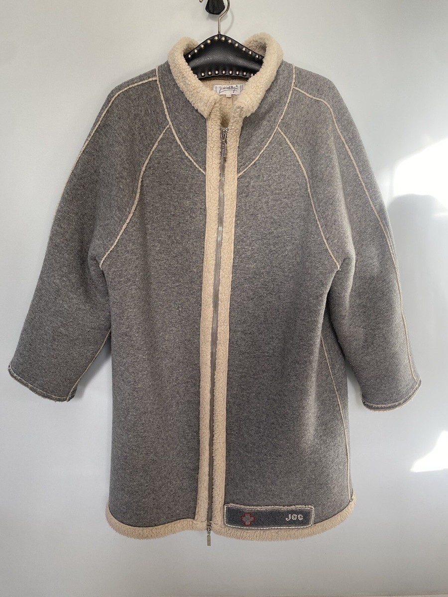 Manteau Vintage JC De Castelbajac Années 80 - Laine Gris/Écru Taille 42 - Occasion Très Bon État