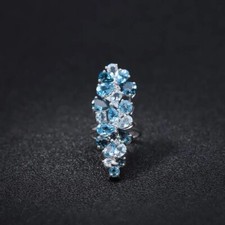 Natural Pear London Blue Topaz Engagement Bridal 925 Silver Ring sz 5-10