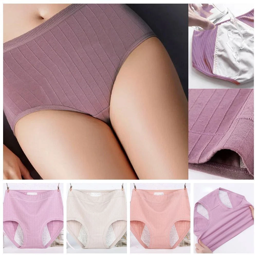 Leak Proof Plus Size Cotton Panties Solid Color Cotton Briefs Daily Wear