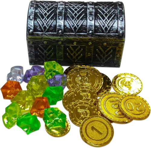 Mini Pirate Treasure Chest Set with Coins & Gems - Perfect Party Favors! - Picture 9 of 12