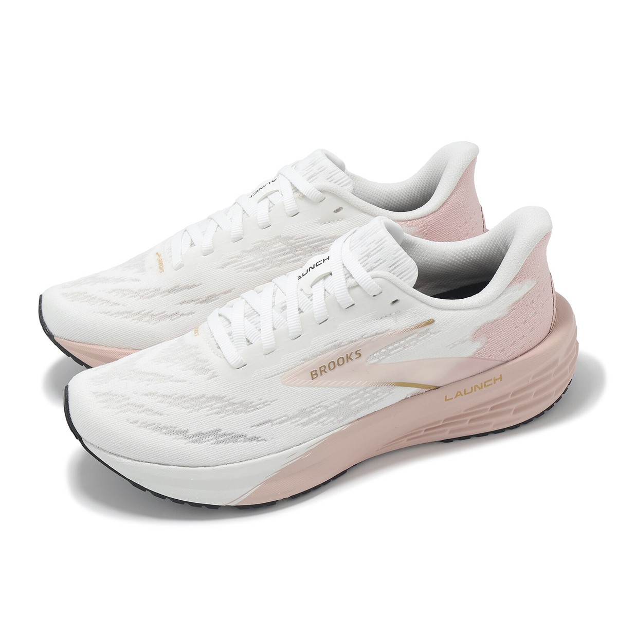 Brooks Launch 11 White Gold Pink Women Road Running Jogging Shoes