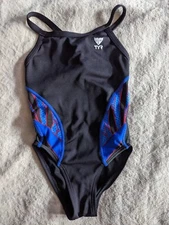 TYR One Piece Swimsuit Girls Youth 22 Black Red Blue Swim Suit