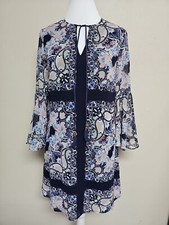 VINCE CAMUTO Women's Dress Long Bell Sleeve Keyhole Neck Paisley Print.Size 0