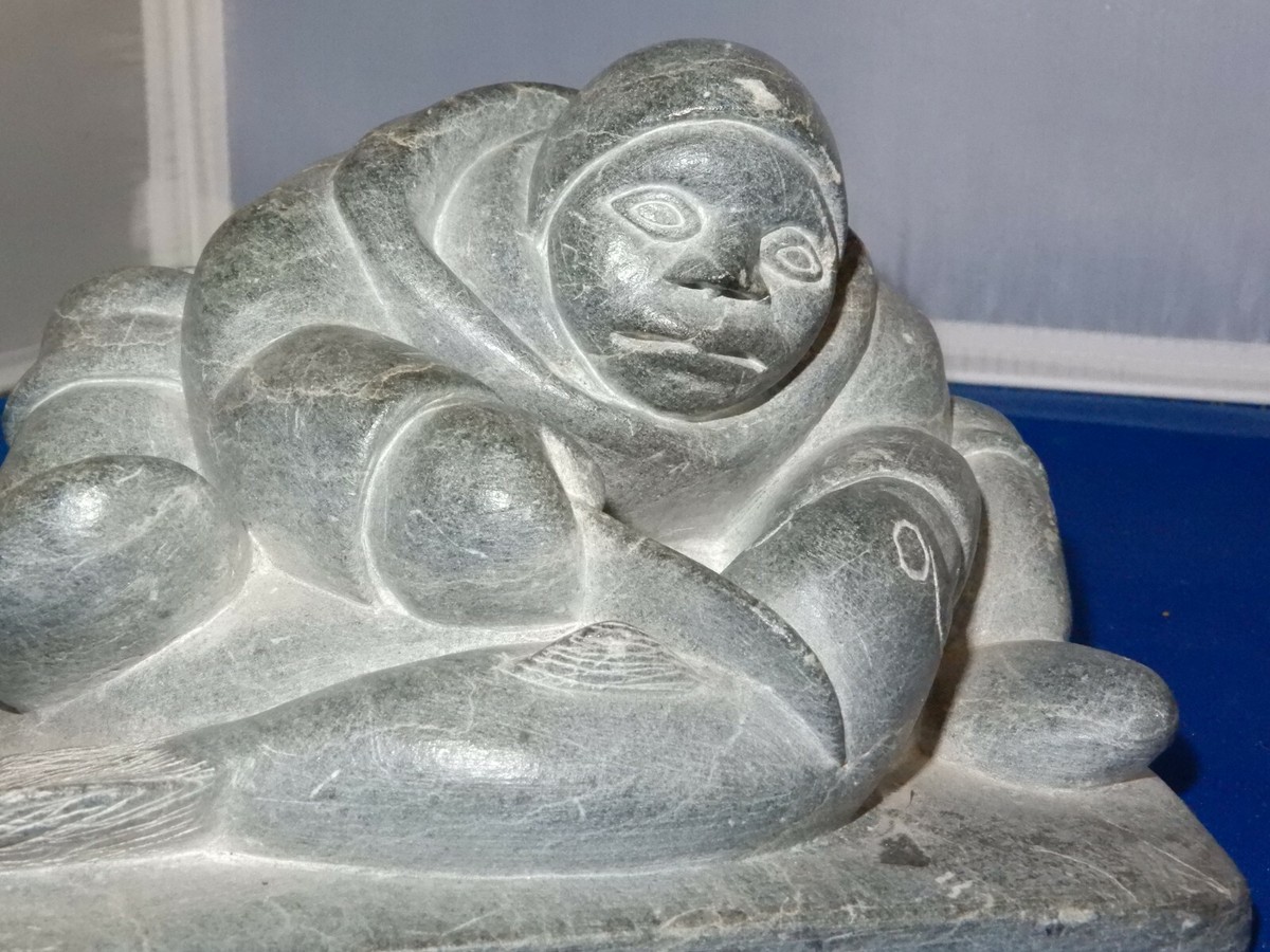 Inuit Hand Carved Soapstone Seal Hunter 6 1/2 Inuit Hand Carved Soapstone Seal Hunter 6 1/2