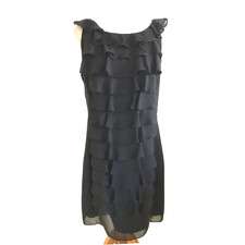Adrianna Papell Women Black Chiffon Dress size 12 Ruffle Layered Sleeveless