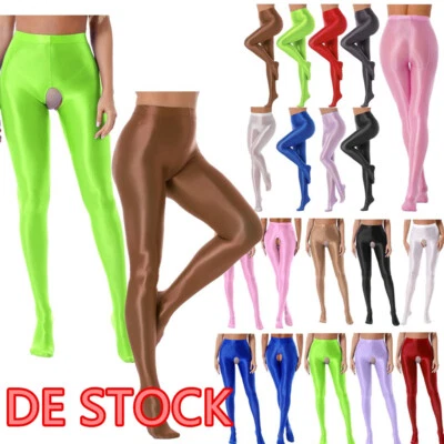 CHICTRY DE Damen Öl Glänzend Strumpfhose Offener Schritt Leggings Glossy Pantyhose Sexy