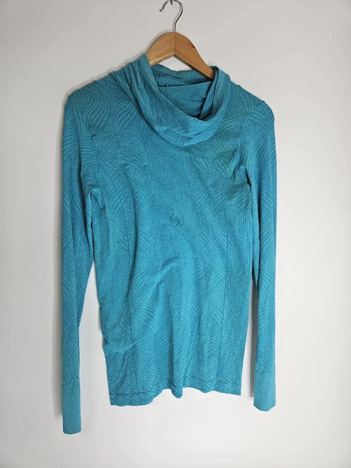 Top activo de manga larga Moving Comfort verde azulado con capucha cuello sudadera con capucha talla M Foto 3 de 4