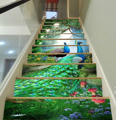 3D Green Peafowl 766 Stair Risers Decoration Photo Mural Vinyl Decal Wallpaper