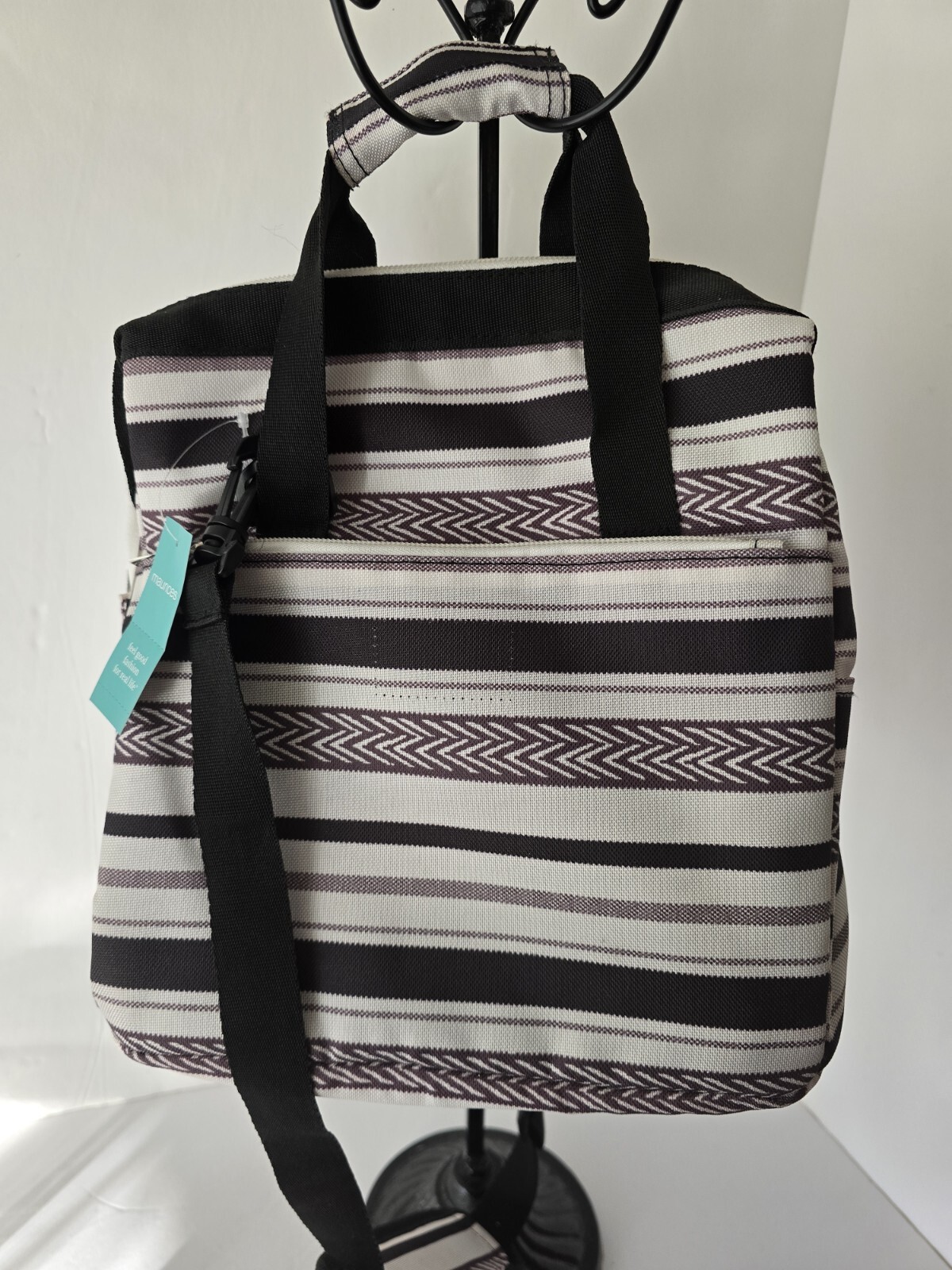 NWT Maurices Black and White Striped Lunch Tote Bag
