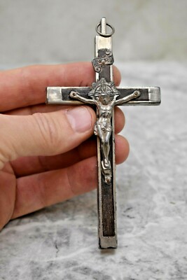 + Nice Antique Small Mission Cross, Black Ebony Wood + (CU646) chalice co