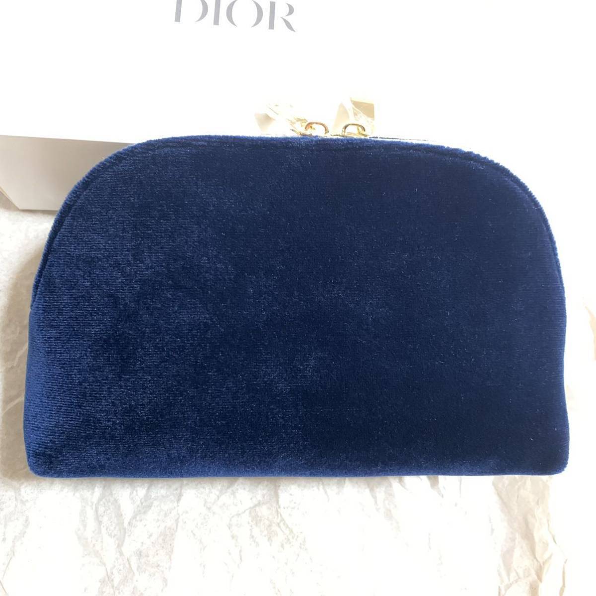 Christian Dior レザーケース ネイビー Christian Dior Pouch Navy Gold Round Pouch Double Zipper