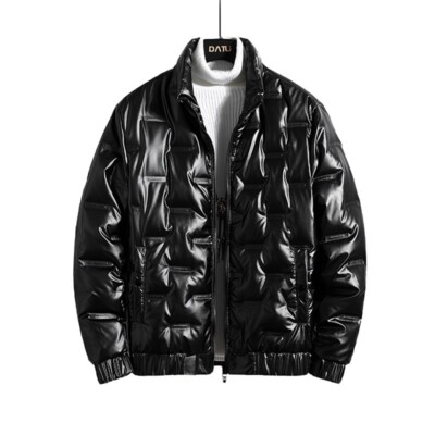 Men Warm Shiny Duck Down Coat  Jacket Puffer Slim Winter Short Overcoat