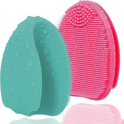 Hygienische Silikon-Gesichtsreinigungsbürste in Grün + Rosa