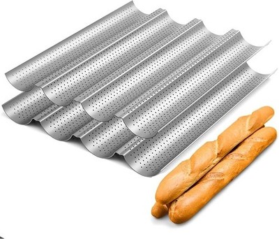 2 Pack Nonstick Perforated Baguette Pan 15'' X 13'' for French Bread Baking 4 Wave