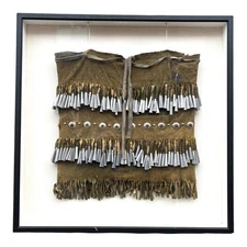 Vintage Native American Apache Deer Hide Dance Kilt with Cones Conchas - Framed