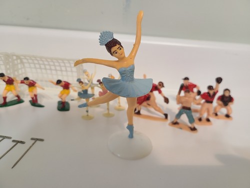 Vintage Cake Decoration Topper Lot Wilton Bells Ballerina Clown Soccer Baseball - Picture 9 of 14
