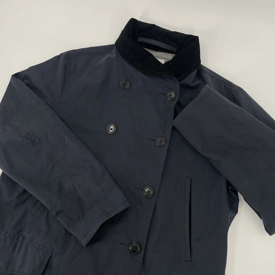 Jack Spade Mens Size L Navy Blue Waxed Coated Trench Coat With Corduroy Collar - Image 4 of 4