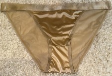 Vtg Styl Glossy Slippery Sand Gold 2nd Skin Butter Satin Bikini Panties 2X NEW