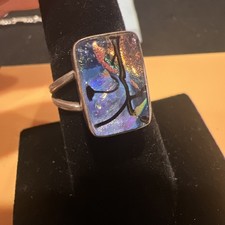 Vintage Modernist Blue Purple Glass Sterling Silver Ring Size 8.25