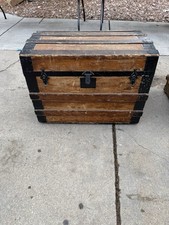 Antique American Cabin Trunk Flat-Top Wood Slat Steamer Trunk — listing 2
