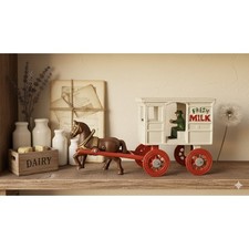 Vintage Cast Iron Horse Drawn Fresh Milk Delivery Wagon Toy Collectible Decor