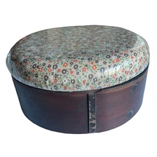 Vintage Wood Seamstress Box Stool Foot Stool Sewing Cushioned Granny Cottage 12"