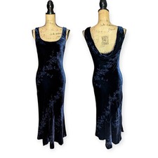 Y2K Laura Ashley Midnight Blue Bias Cut Velvet Dress UK 8/10 (US 6)