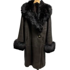 Sonia Rykiel Real Sheepskin Coat Sheep Leather Fox Fur Brown 40 from JP