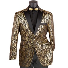 VINCI Men's Gold Paisley 2-Button Regular Fit Tuxedo Jacket - NEW