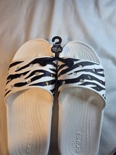 New Crocs Classic Animal Print Slide Zebra While Black Women  s 8 / Men  s 6