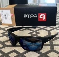 bolle polarized sunglasses men NEW Matte Black With Blue Mirror Lens