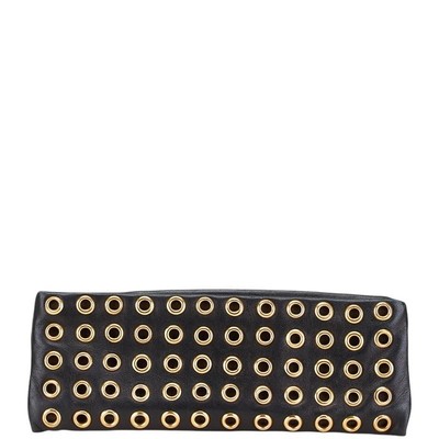 Prada Triangle Logo Plate Black Leather Pen Case Pouch Vintage Authentic
