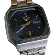 Seiko 5 Automatic Watch Blue Gold TV Octagonal Dial 7009-5330