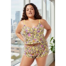 Savage X Fenty Cotton Essentials Cami and Short Set Yellow Floral Pajamas 2XL