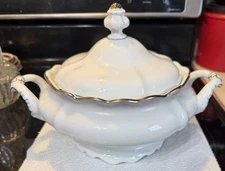 Johann Haviland Vintage Platinum Baroque White Porcelain Tureen with Lid